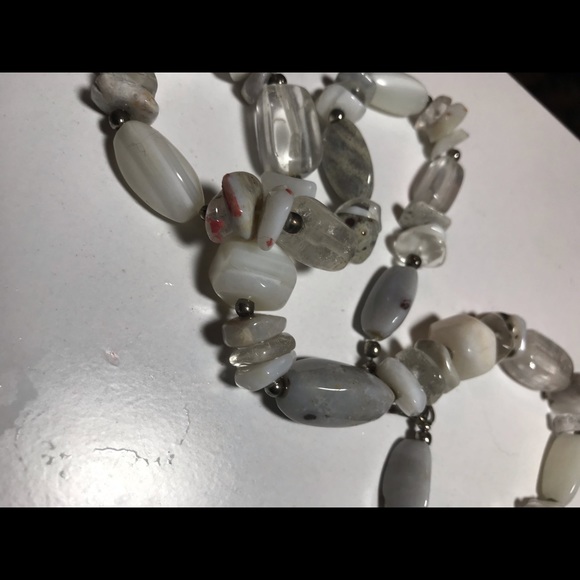 Semiprecious Quartz Crystal Agate Stone Bead Necklace Silver Metal Hook Clasp - Picture 8 of 8